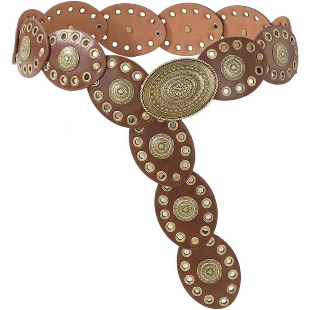 Women's Wide Western Cowgirl Leather Belt Vintage Concho for Jeans Dress